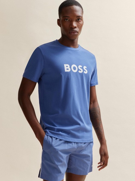 BOSS Modré pánské tričko s krátkým rukávem BOSS