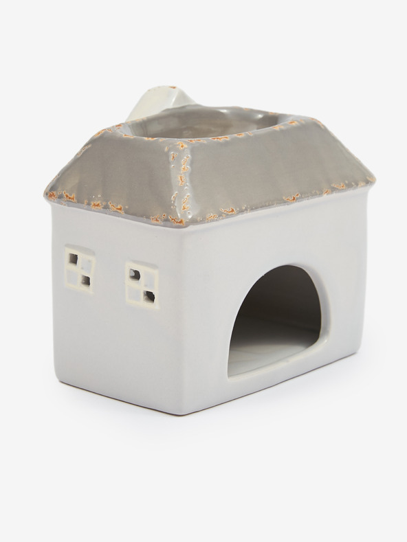 SIFCON Hnědo-šedá keramická aromalampa ve tvaru domečku 13x12 SIFCON