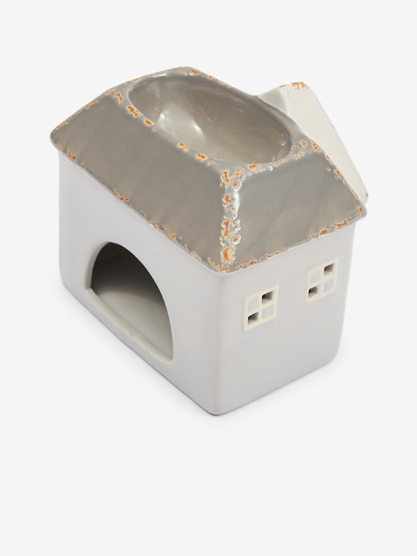 SIFCON Hnědo-šedá keramická aromalampa ve tvaru domečku 13x12 SIFCON