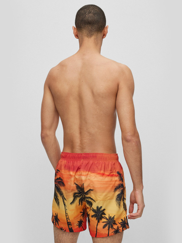 HUGO Oranžové pánské plavky s motivem HUGO S-Diego