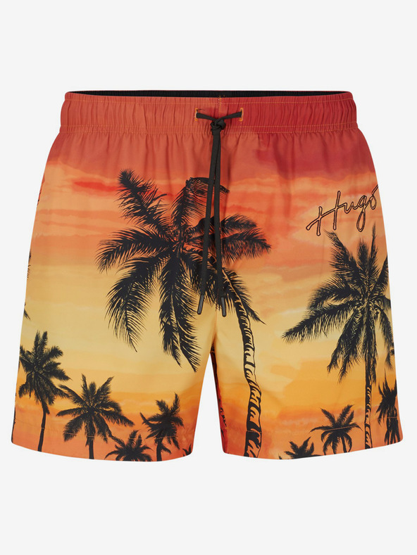 HUGO Oranžové pánské plavky s motivem HUGO S-Diego