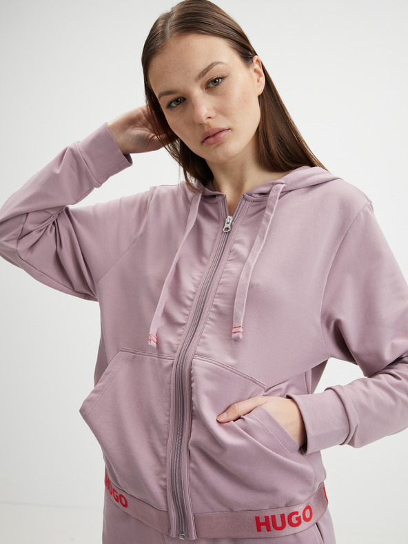 HUGO Starorůžová dámská mikina na zip s kapucí HUGO