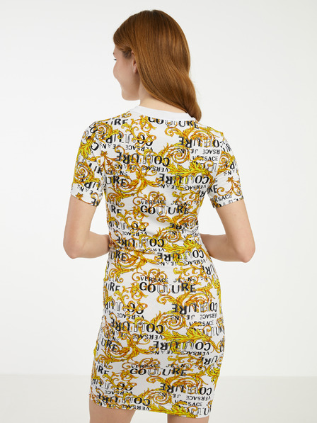 Versace Jeans Couture Žluto-bílé dámské vzorované pouzdrové šaty Versace Jeans Couture