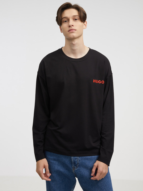 HUGO Černé pánské tričko s dlouhým rukávem HUGO