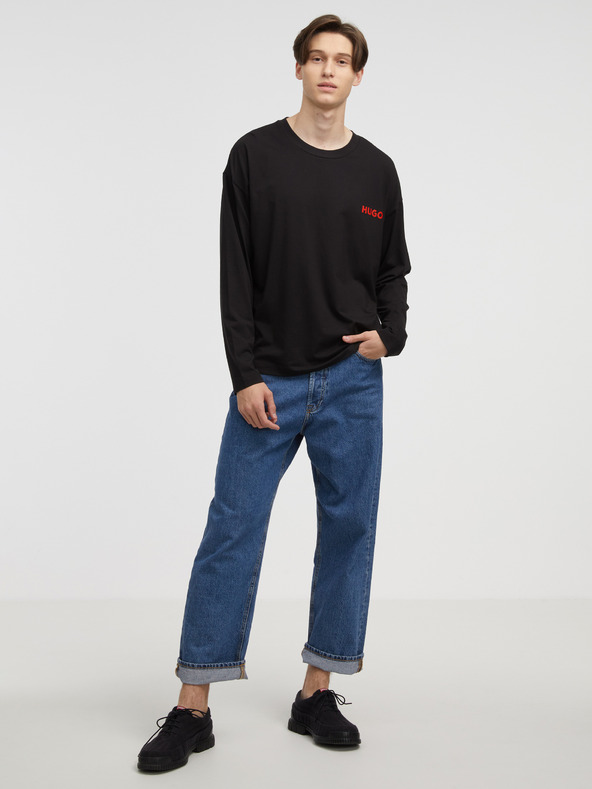 HUGO Černé pánské tričko s dlouhým rukávem HUGO