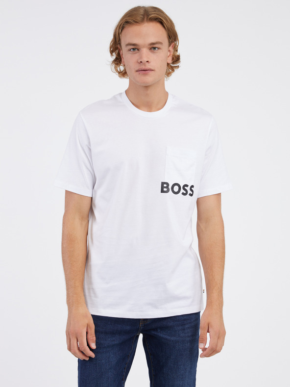 BOSS Bílé pánské tričko BOSS