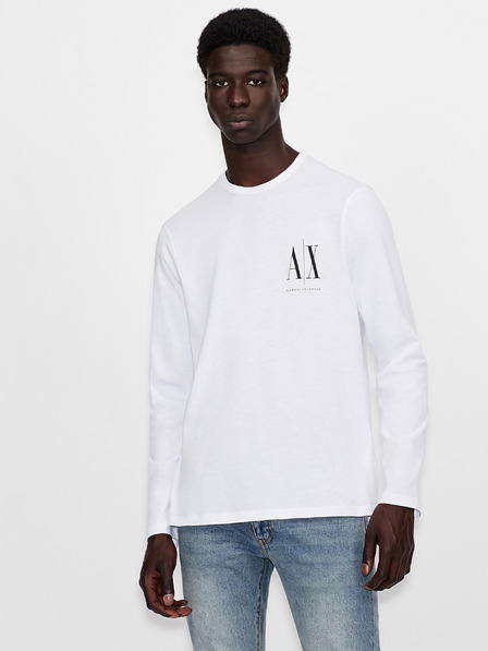 Armani Exchange Bílé pánské tričko s dlouhým rukávem Armani Exchange