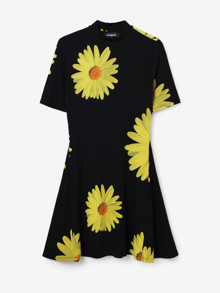 Desigual Žluto-černé dámské květované šaty Desigual Margaritas