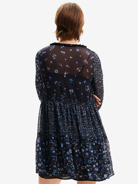 Desigual Tmavě modré dámské květované šaty Desigual Duque
