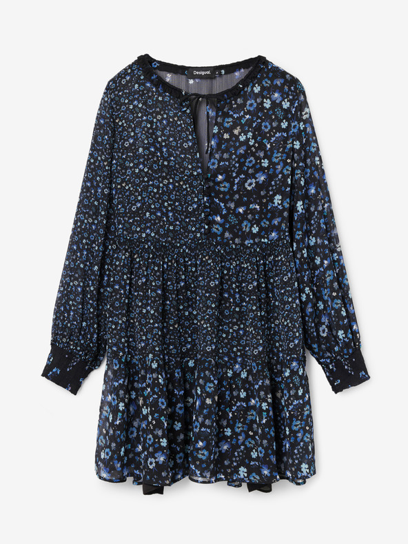 Desigual Tmavě modré dámské květované šaty Desigual Duque