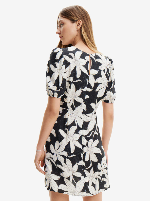 Desigual Bílo-černé dámské květované šaty Desigual Nashville