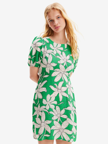 Desigual Bílo-zelené dámské květované šaty Desigual Nashville
