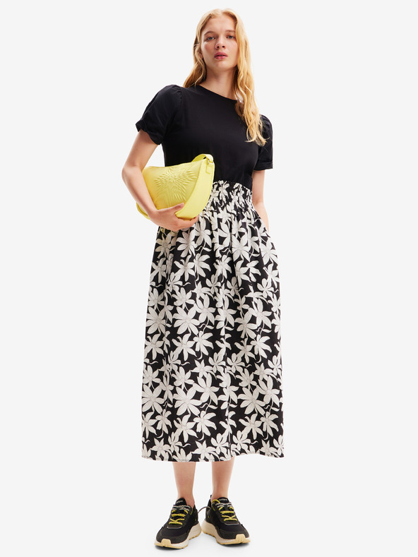 Desigual Bílo-černé dámské květované midišaty Desigual Marlon
