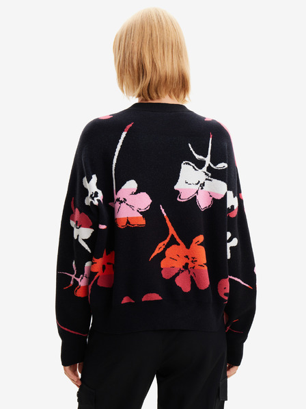 Desigual Červeno-černý dámský květovaný svetr Desigual Luca