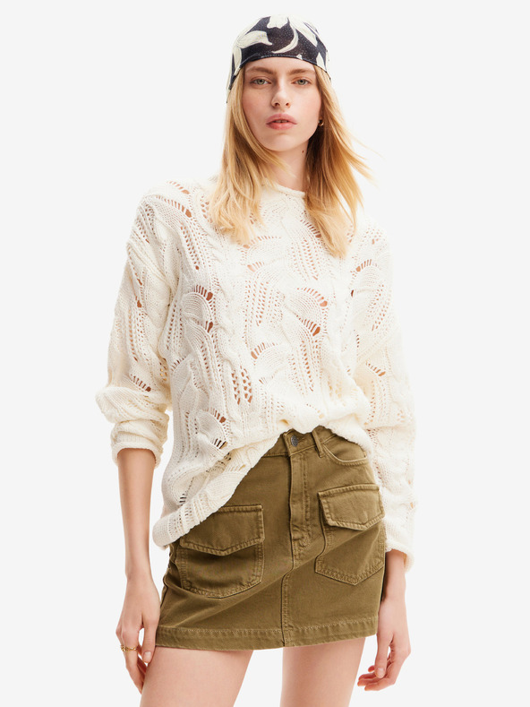 Desigual Krémový dámský svetr s příměsí vlny Desigual Milano