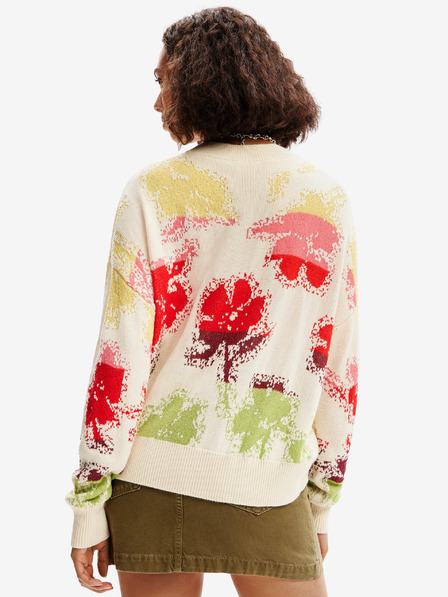 Desigual Červeno-krémový dámský květovaný svetr Desigual Join