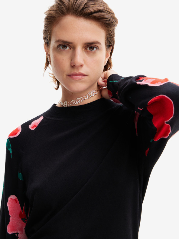 Desigual Černý dámský květovaný svetr Desigual Demis