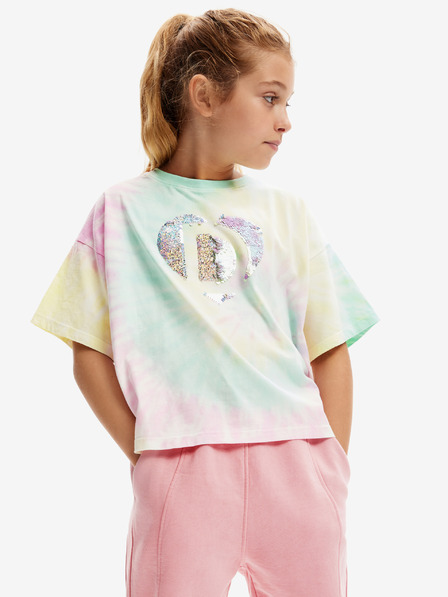 Desigual Žluto-zelené holčičí batikované tričko Desigual Daira