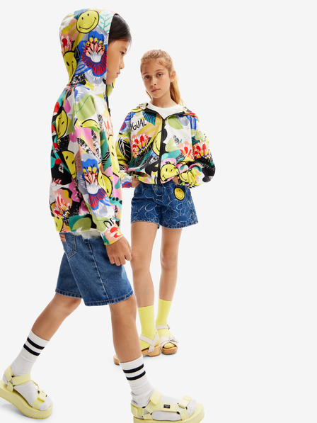 Desigual Žlutá dětská vzorovaná mikina na zip s kapucí Desigual Carey