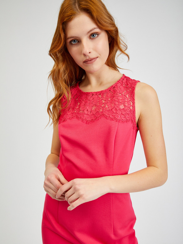 Orsay Tmavě růžové dámské pouzdrové šaty s krajkou ORSAY