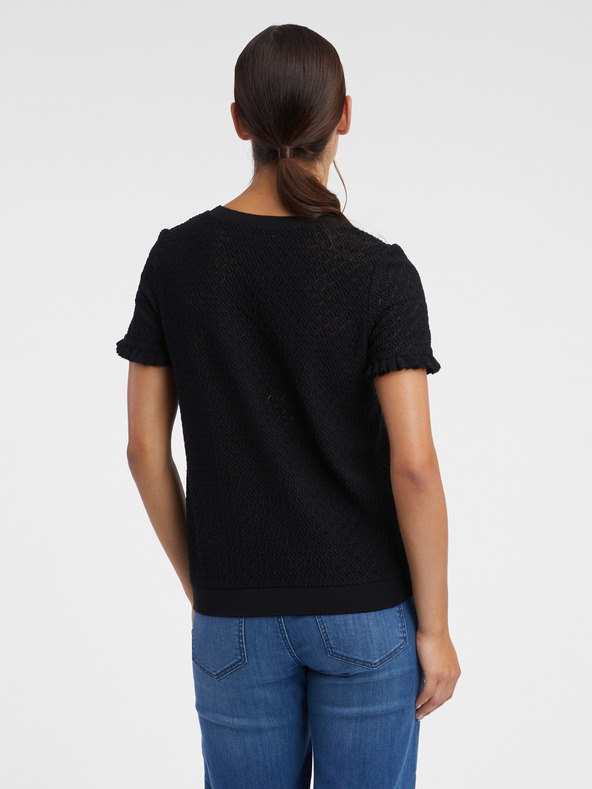 Orsay Černé dámské vzorované úpletové tričko ORSAY