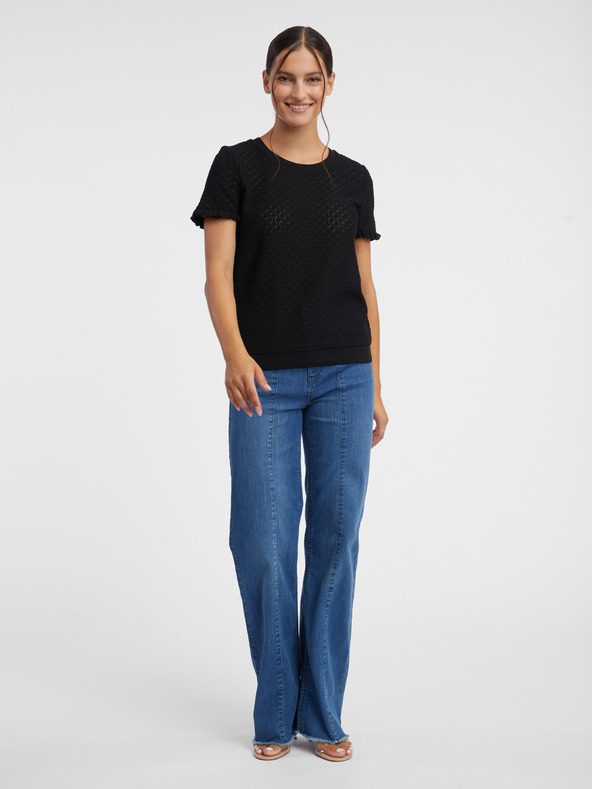 Orsay Černé dámské vzorované úpletové tričko ORSAY