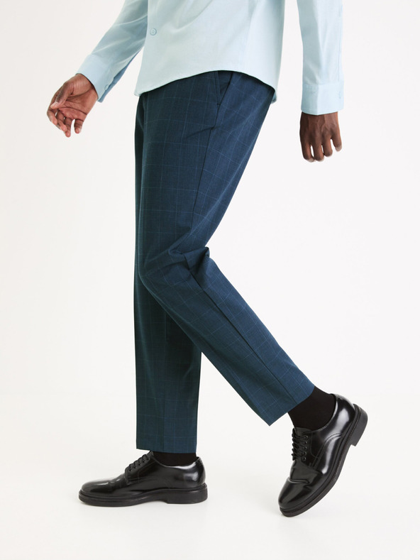 Celio Tmavě modré pánské kostkované zkrácené kalhoty Celio Gochecko