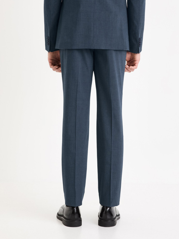 Celio Tmavě modré pánské kostkované společenské kalhoty Celio Gogabinfun