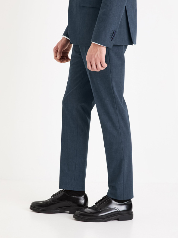 Celio Tmavě modré pánské kostkované společenské kalhoty Celio Gogabinfun