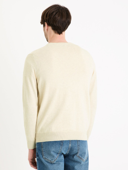 Celio Krémový pánský basic svetr Celio Decotonv