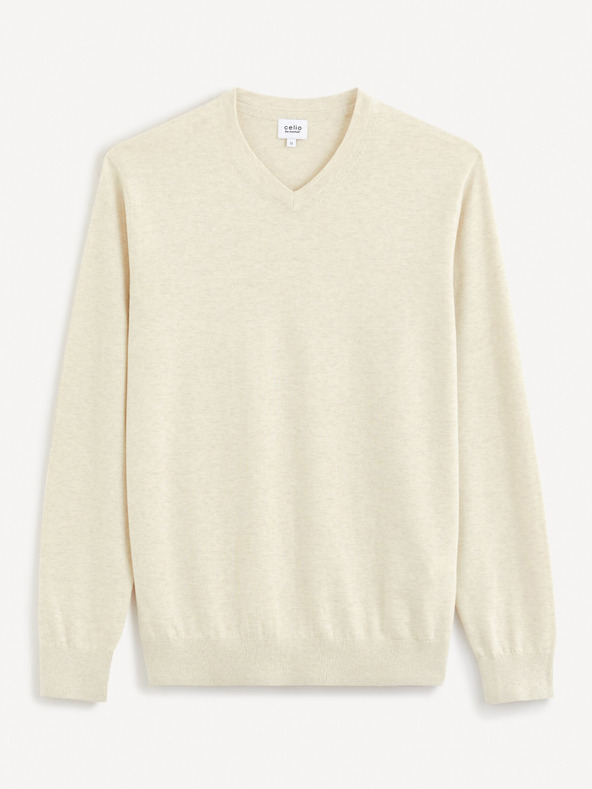 Celio Krémový pánský basic svetr Celio Decotonv