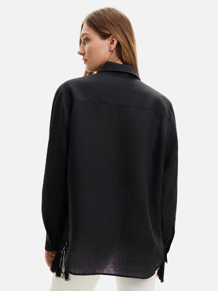 Desigual Černá dámská oversize košile s příměsí lnu Desigual Fringes