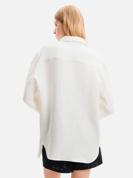 Desigual Bílá dámská oversize košile s příměsí lnu Desigual Fringes