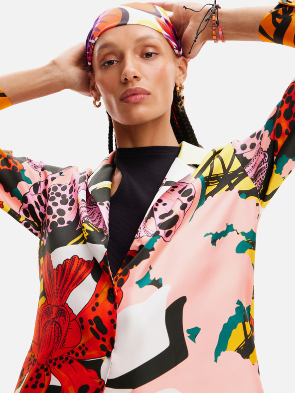 Desigual Červeno-růžová dámská vzorovaná hedvábná halenka Desigual Ericeira Lacroix
