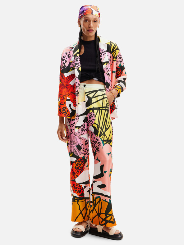 Desigual Červeno-růžová dámská vzorovaná hedvábná halenka Desigual Ericeira Lacroix