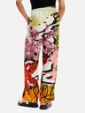 Desigual Žluto-růžové dámské vzorované hedvábné kalhoty Desigual Ericeira Lacroix