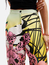 Desigual Žluto-růžové dámské vzorované hedvábné kalhoty Desigual Ericeira Lacroix
