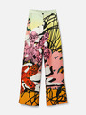 Desigual Žluto-růžové dámské vzorované hedvábné kalhoty Desigual Ericeira Lacroix