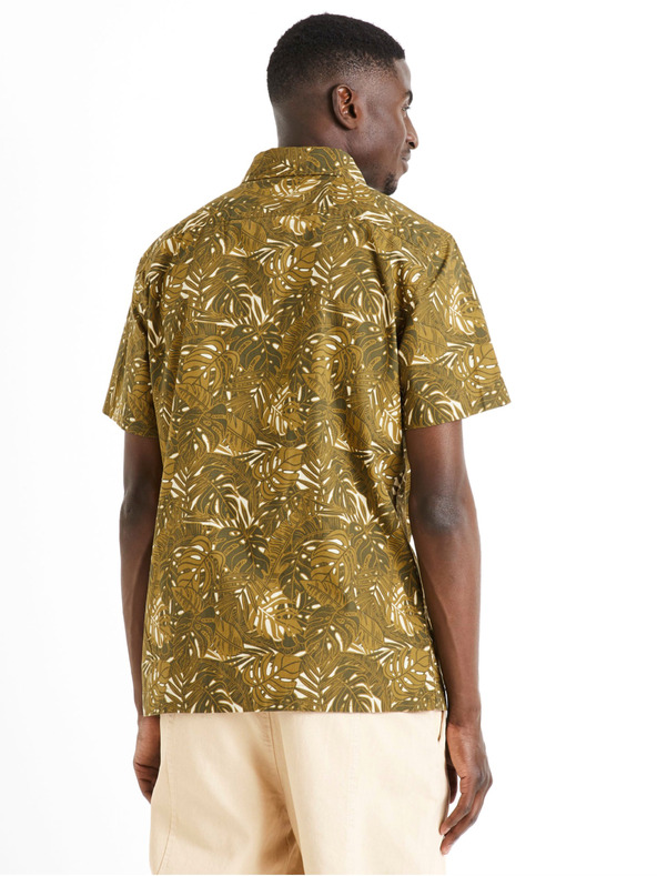 Celio Khaki pánská vzorovaná košile Celio Daprinti