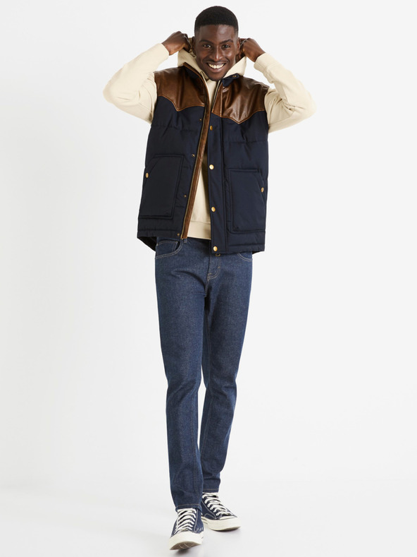 Celio Hnědo-tmavě modrá pánská prošívaná vesta Celio Dumountain