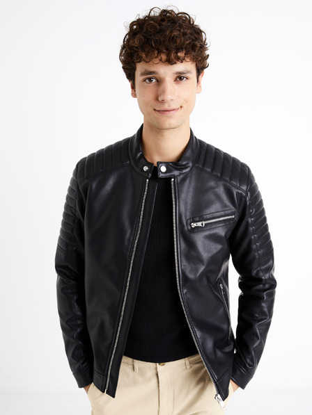 Celio Černá pánská koženková bunda Celio Dibiker2