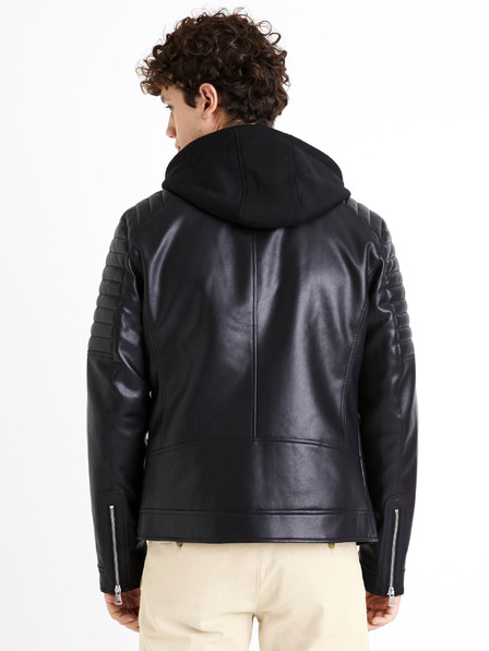 Celio Černá pánská koženková bunda Celio Dibiker2