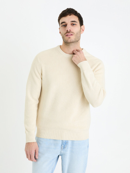 Celio Krémový pánský basic svetr Celio Gexter