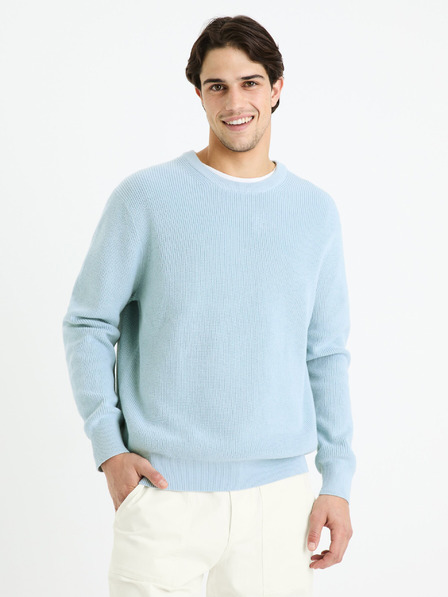 Celio Světle modrý pánský basic svetr Celio Gexter