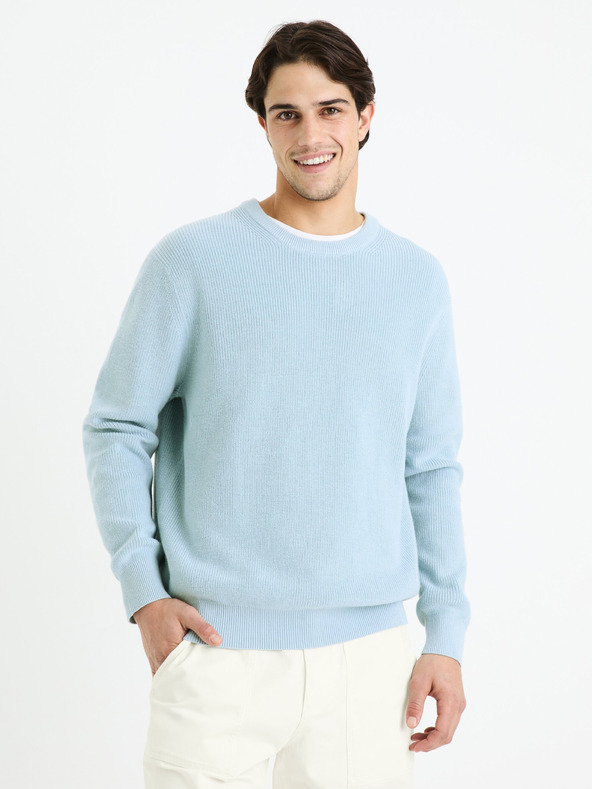 Celio Světle modrý pánský basic svetr Celio Gexter