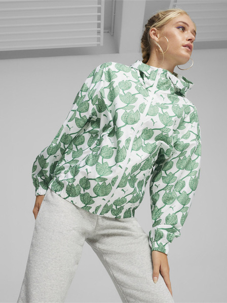 Puma Bílo-zelená dámská lehká vzorovaná bunda Puma Blossom AOP Windbreaker