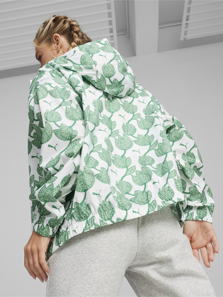 Puma Bílo-zelená dámská lehká vzorovaná bunda Puma Blossom AOP Windbreaker