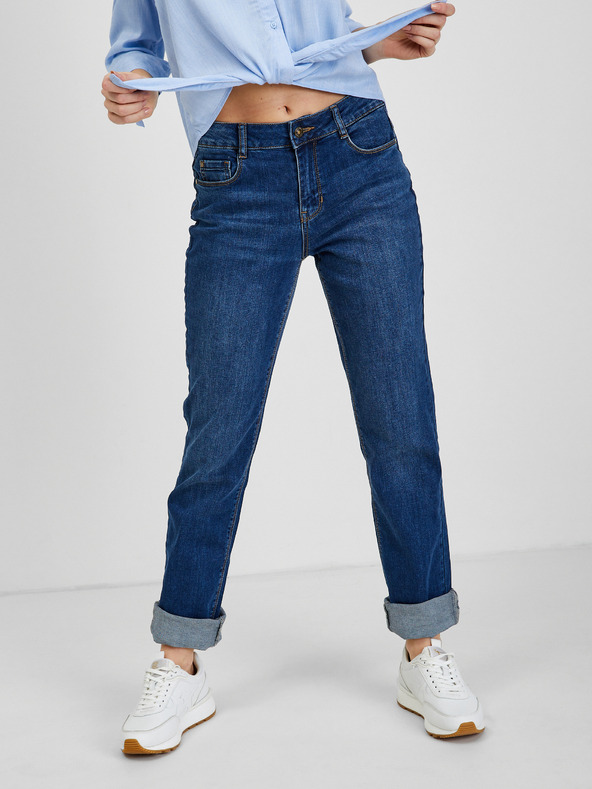 Orsay Modré dámské straight mid waist džíny ORSAY
