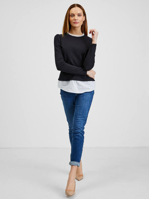 Orsay Černý dámský svetr s košilovou vsadkou ORSAY