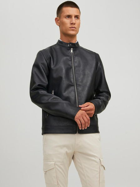 Jack & Jones Černá pánská koženková bunda Jack & Jones Rocky